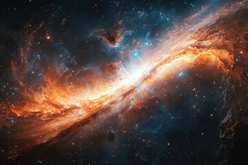 Fototapeta premium Expansive Cosmic Void Illuminated by Vibrant Streaks of Light and Energetic Colors in the Depths of the Universe