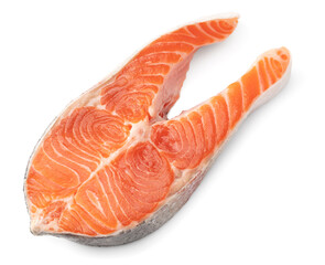 slice of raw fish, salmon, trout, steak, isolated on white background, clipping path