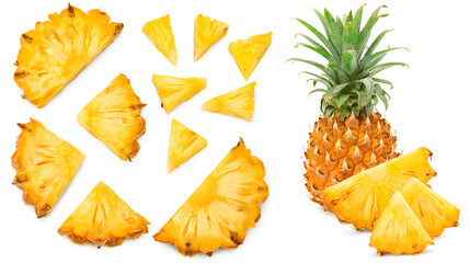 Naklejka premium sliced pineapple isolated on white background. exotic fruit. clipping path