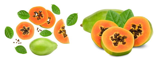 ripe papaya fruit isolated on white background. exotic fruit. clipping path