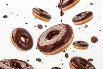 Fototapeta premium Delicious looking chocolate donuts. Plenty of chocolate. The luster. The sizzle.
