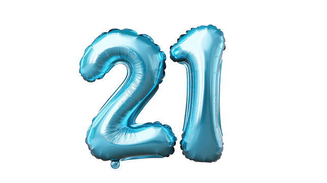 A 3D number balloon shaped as '21' for a birthday celebration on a transparent background