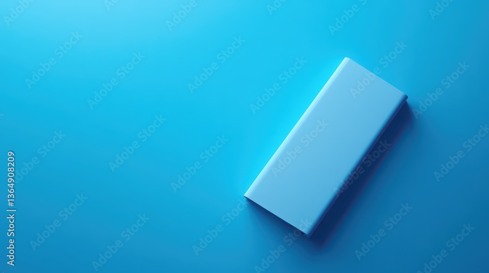 Poster a flat blue rectangular object rests on an equally blue surface, emphasizing simplicity and modern d