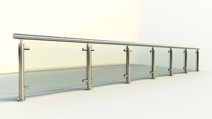 Glass fence section, plexiglass balustrade with metal railing and transparent sheets for pool, home stairways or house balcony. Acrylic banisters or fencing barrier with steel pillars realistic 3d set