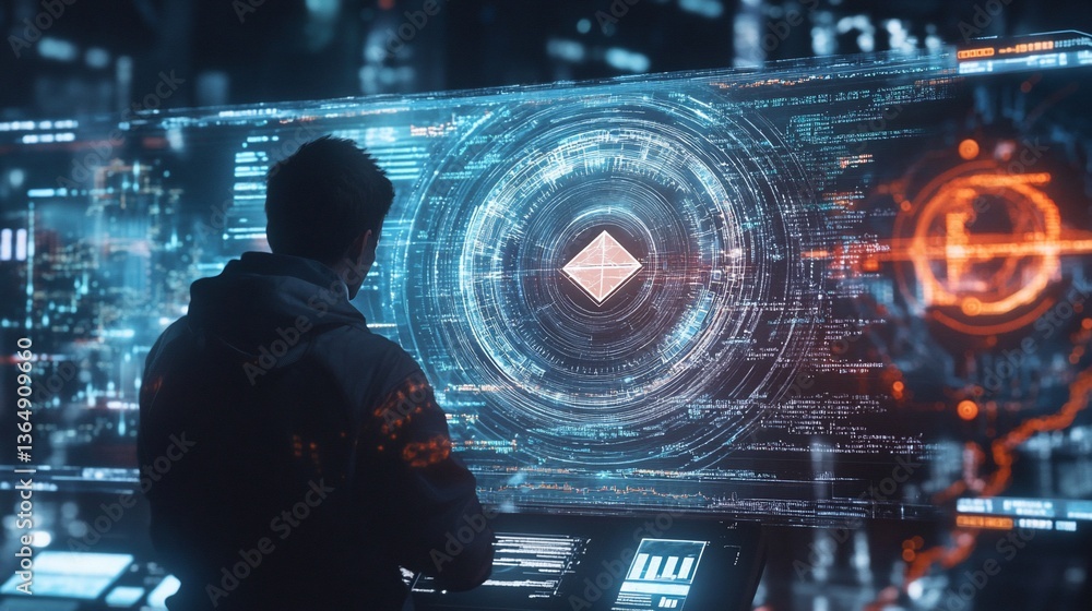 Poster analyzing complex data on advanced futuristic interface technology