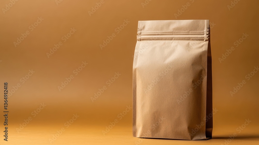 Poster a brown paper bag is placed upright on a smooth, warm-colored surface. the simple design highlights 