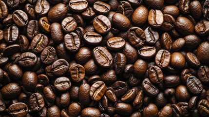 Close-up view of roasted coffee beans. Use in articles, menus, and recipes