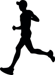 runner in cap running marathon outlined silhouette on white background