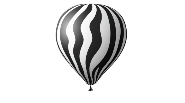 A floating zebra-striped balloon in black and white on a transparent background