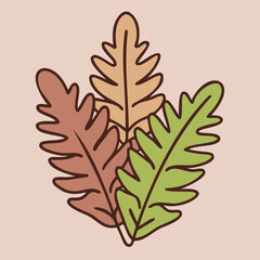Fototapeta premium Colorful autumn botanical leaf illustration with warm earth tones and elegant hand-drawn outline