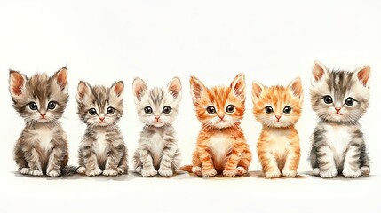 background art A charming lineup of adorable kittens showcasing their playful and curious nature in a delightful display.