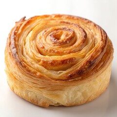 Fototapeta premium Freshly Baked Golden Swirl Pastry, a freshly baked golden swirl pastry with a crispy, flaky crust, ready to be enjoyed as a breakfast or dessert treat