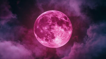 Obraz premium Pink Supermoon in Dramatic Clouds