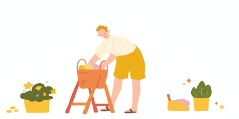 Fototapeta premium A person tending to plants and garden equipment, demonstrating a connection with nature and the joy of nurturing life.