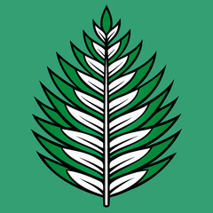 Fototapeta premium Symmetrical fern leaf botanical illustration in green and white with bold outlines and modern artistic style