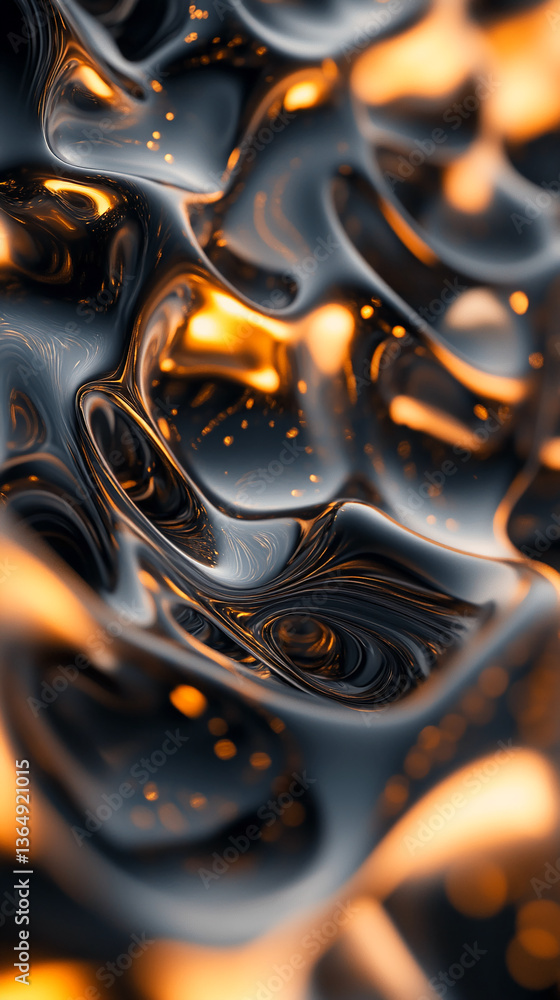 Aufkleber abstract image of dark gray and orange liquid, flowing texture with glossy reflections, suggesting m
