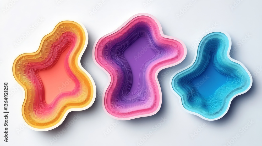 Poster colorful abstract wave shapes with zigzag frames