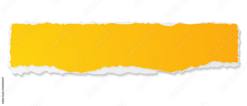 Poster torn yellow paper banner with jagged white edges on a clean white background. vector design