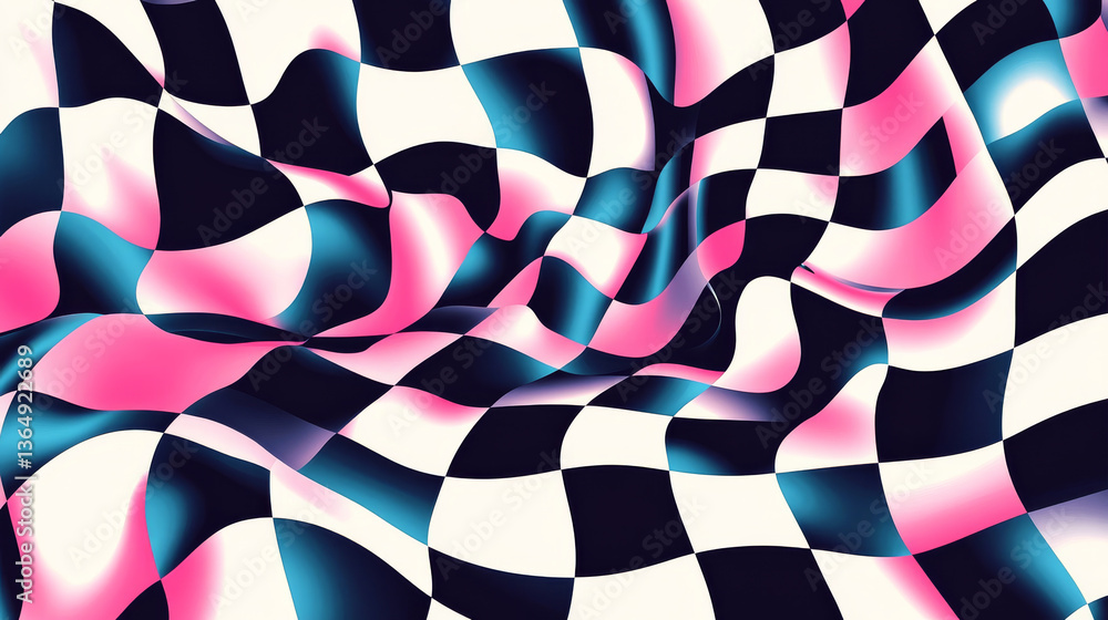 Poster distorted checkered pattern with vibrant colors