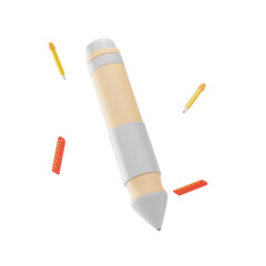 3D Office Pen Icon – Professional Writing Tool Illustration with Small Pencil and Ruler