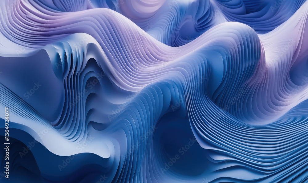 Poster abstract wavy patterns in blue and purple tones, smooth flowing shapes create a dynamic visual exper