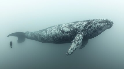 Naklejka premium Gray whale in a misty ocean