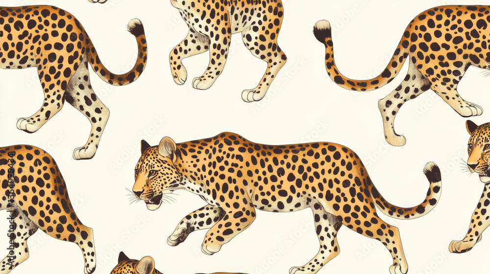 Poster seamless leopard pattern with wildlife repeat