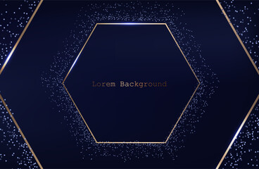 abstract dark blue  background with gold hexagons and golden dots. luxury banner. vector illustration