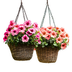 Hanging Petunia Baskets on white background