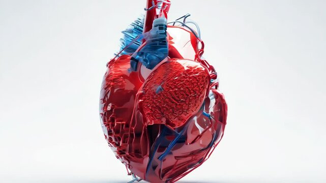 Anatomically correct human heart with venous system, realistic model. 3D illustration for medical applications, educational sites, websites.