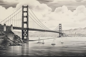 Golden gate bridge transportation landmark vehicle.