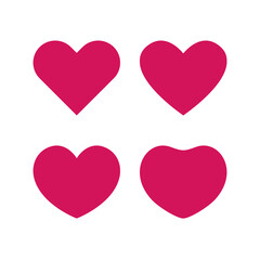 Set of flat hearts, creative shaped symbols. Clip art collection. Maroon color. Cute wedding frames. Holiday graphic elements. Creative editable concept. Backdrop design. Isolated heart border.