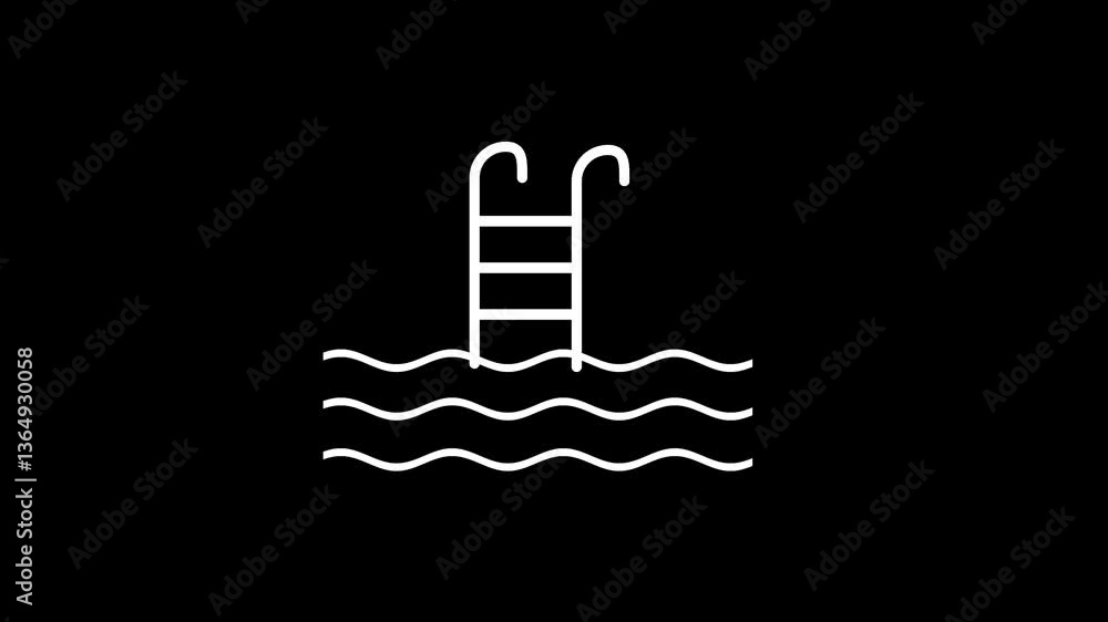 Poster swimming pool animated line icon. black color line icon animation. 4k video with transparent backgro