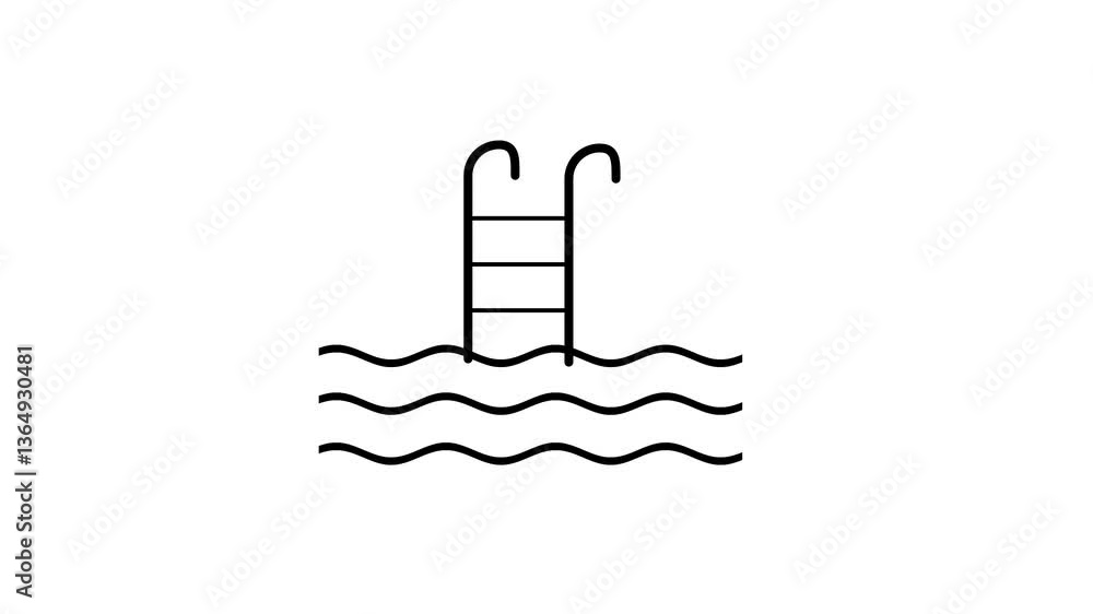 Poster swimming pool animated line icon. black color line icon animation. 4k video with transparent backgro