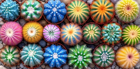 Colorful cacti producing a unique and vibrant abstract scene in nature