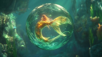 Obraz premium Enchanting mermaid in a crystal sphere underwater