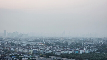 Bangkok city skyline covered in heavy smog pollution - Bangkok, Thailand. 26 March 2025. PM2.5 