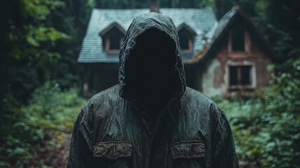 Mysterious figure, abandoned house