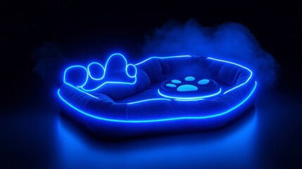 Neon Dog Bed, Night Glow, Futuristic Design