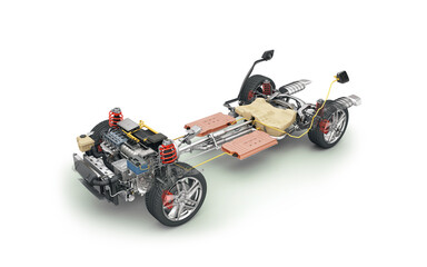 Hybrid Vehicle under carriage system cutaway illustration