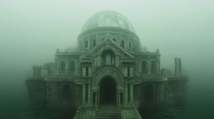 Naklejka premium Misty Ruins of a Submerged Temple