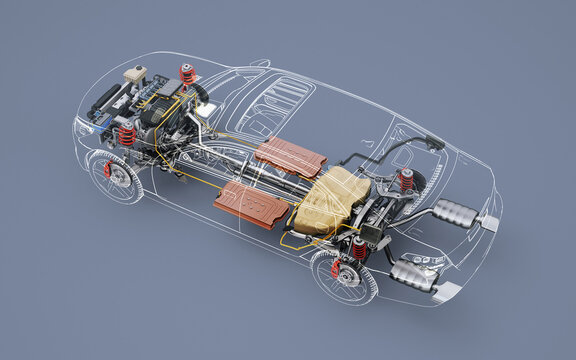 Hybrid Vehicle system cutaway illustration.