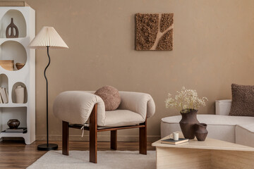 A balanced blend of modern art and organic textures in soft light...