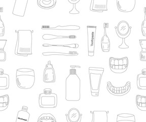 Dental tools. Dental care. Seamless Pattern with Dental Icons. Vector set of design templates and elements for Dental. Seamless patterns with linear icons related to Dental.