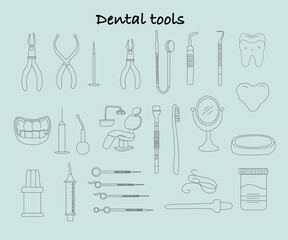 Dental tools. Dental care. Seamless Pattern with Dental Icons. Vector set of design templates and elements for Dental. Seamless patterns with linear icons related to Dental.