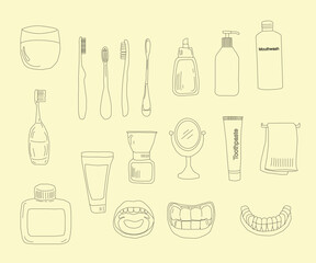 Dental tools. Dental care. Seamless Pattern with Dental Icons. Vector set of design templates and elements for Dental. Seamless patterns with linear icons related to Dental.
