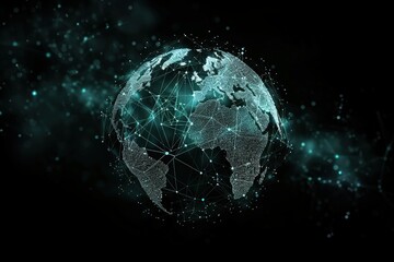 Fototapeta premium A digital representation of a connected globe, showcasing a network of lines and dots, symbolizing global communication and technology.