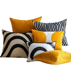 Yellow & Black Throw Pillows on white background