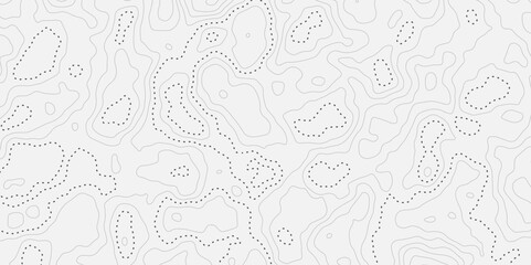 Obraz premium Abstract modern difficult soft black and white topographic wavy stylized map doted line contour topography terrain path concept stroke vector illustration topo background. 