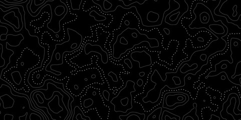 Abstract topographic white and black wave line topo map contour modern design black  background. Wavy dote line topography design map, texture, line, adventure, mountain, sport vector illustration.